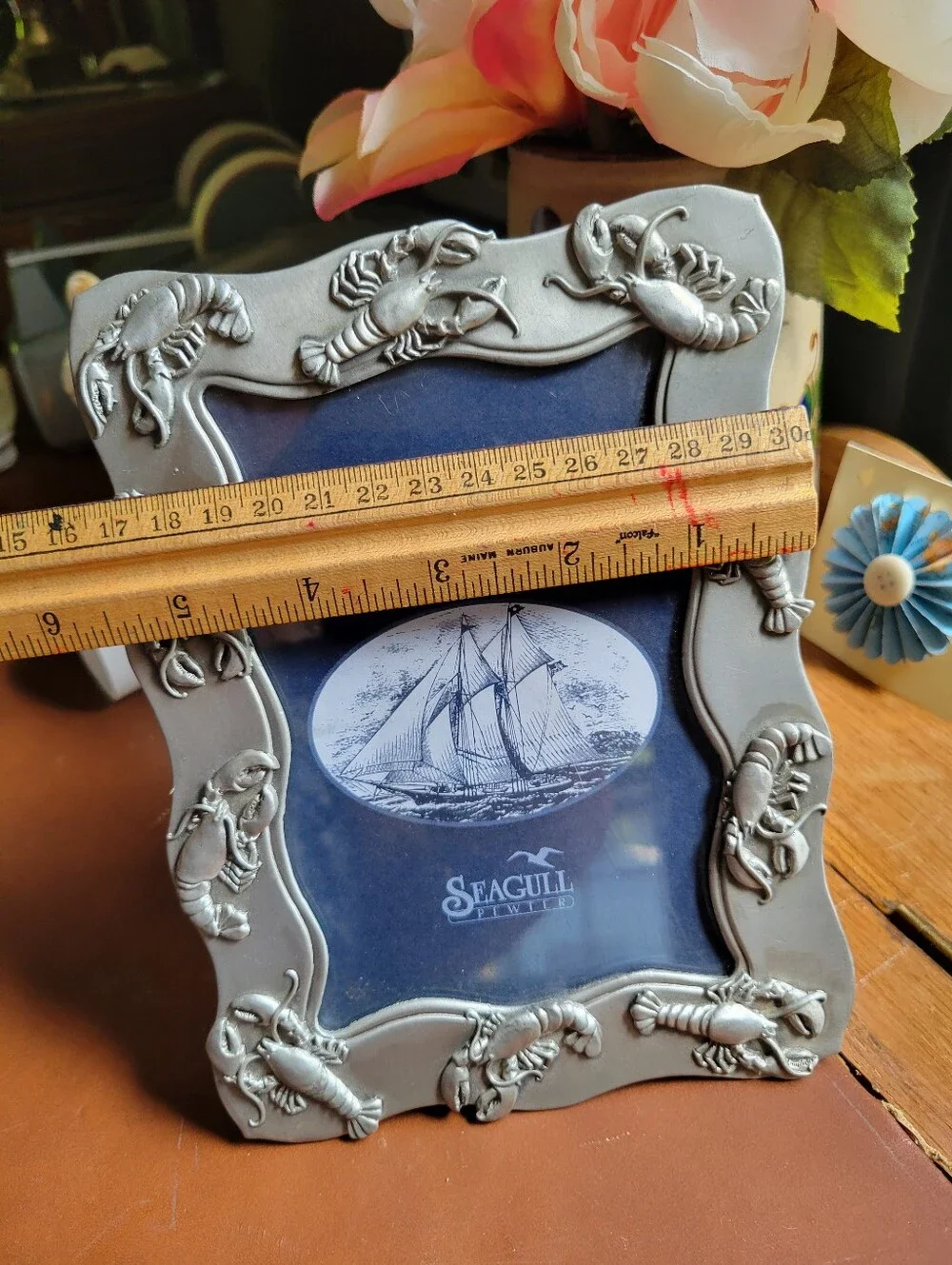 Vintage Lobster Seagull Canada Pewter Picture Frame  3.5'' x 5'' 1997 Etain Zinn